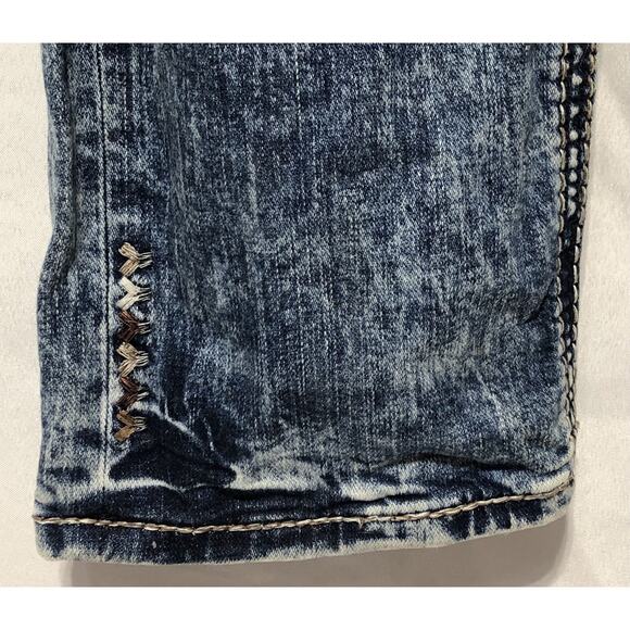 Rock & Revival Wales Straight Mens Blue Jeans Distressed Denim Embroidered 38x31 - Picture 7 of 13